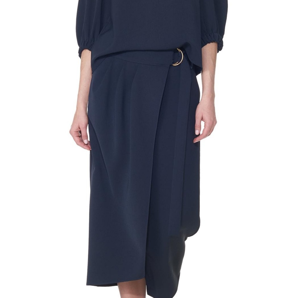 Tibi Drape Twill D-Ring Midi Black Skirt